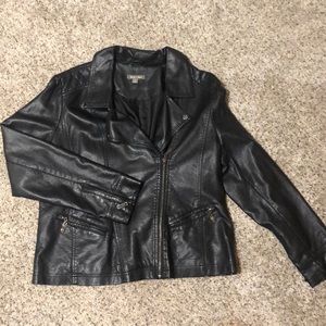 Black faux leather jacket with asymmetrical zipper